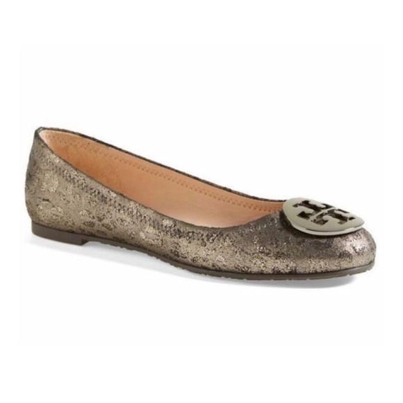 Tory Burch REVA Ballet Powdered Animal Print Metal Logo Flats Size 8.5 school - Picture 3 of 15